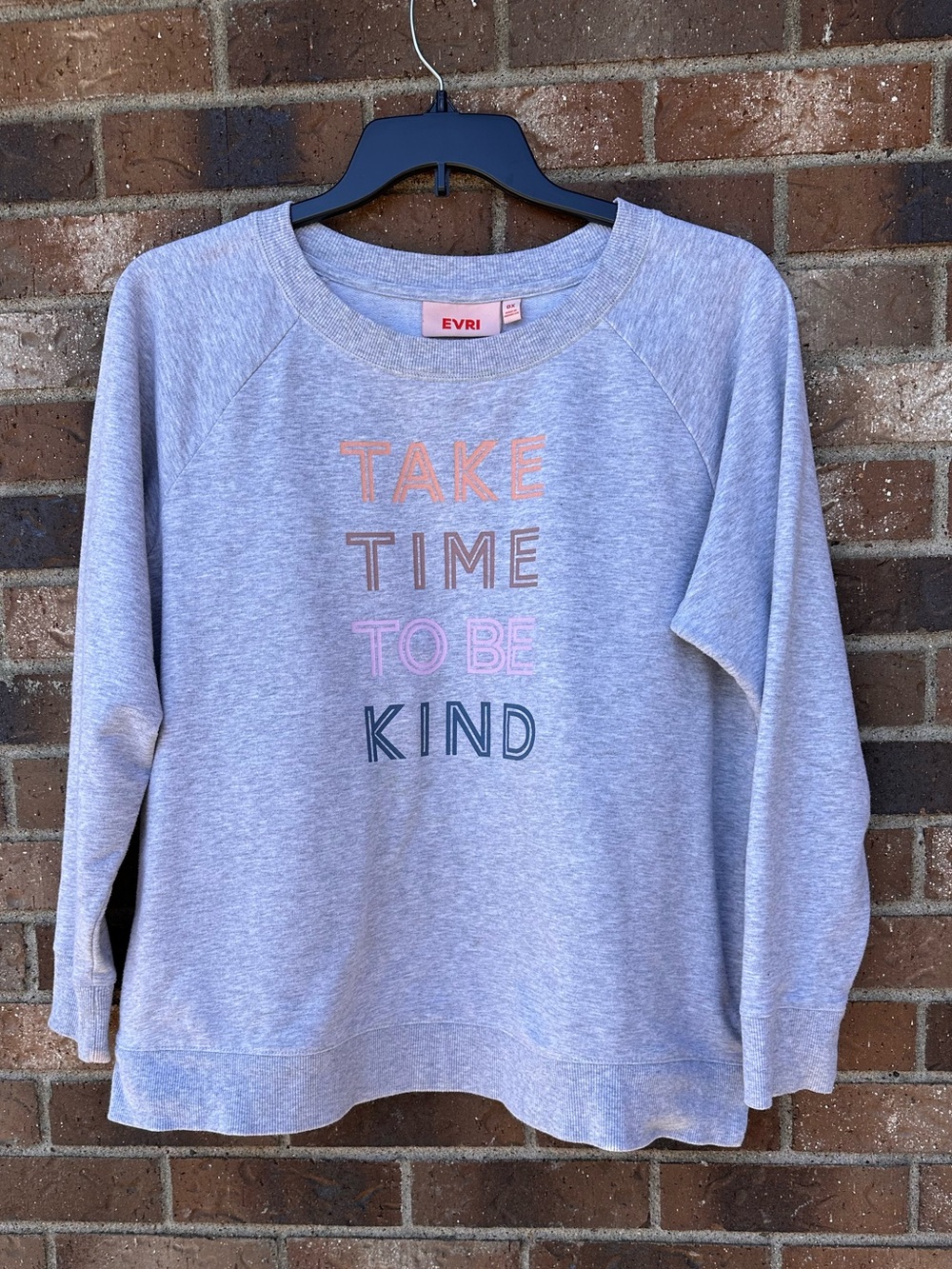 EVRI Light Heather Gray Sweatshirt with Multicolor Block Lettering